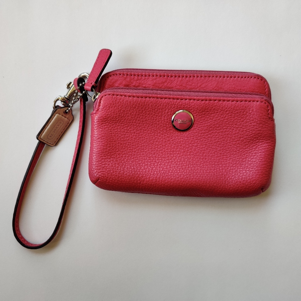 Coach Poppy Leather Double Zip Wristlet Pink